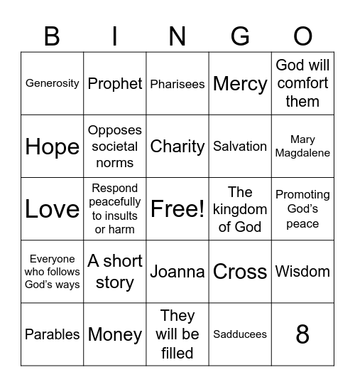 The Teachings of Jesus Bingo Card