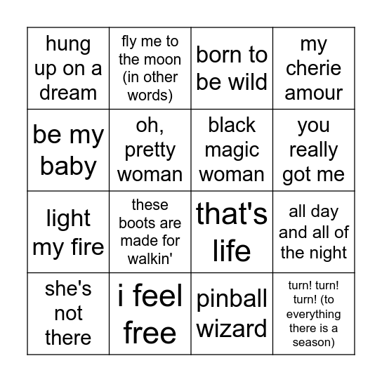 60s vol. II Bingo Card
