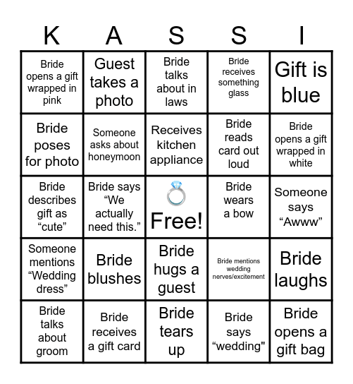 Bridal Shower Bingo Card