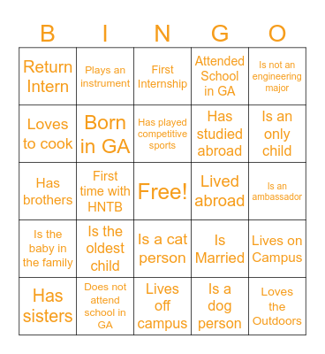 Intern Bingo Card
