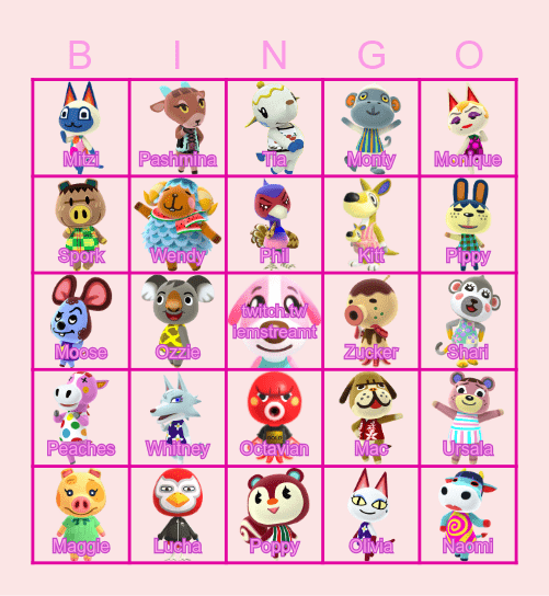 Animal Crossing Villagers deel 2 Bingo Card