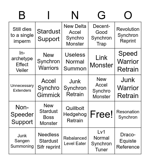 Synchron Structure Bingo Card