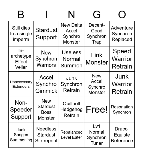 Synchron Structure Bingo Card
