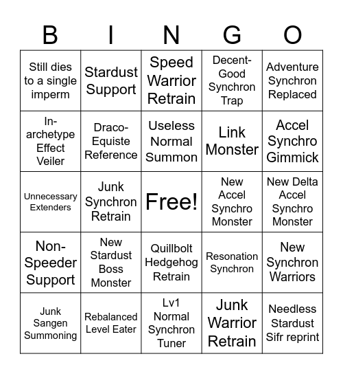 Synchron Structure Bingo Card