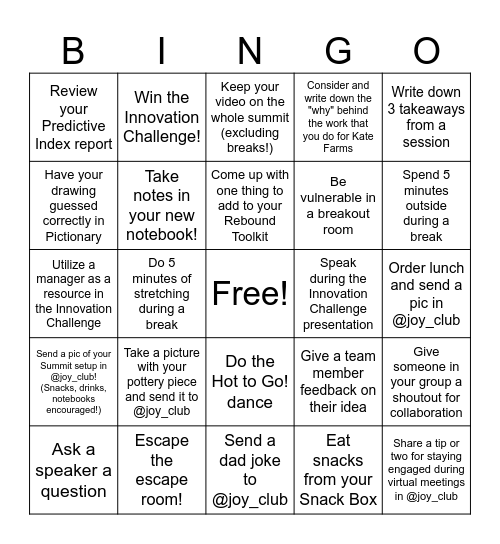 CC Summit Bingo Card