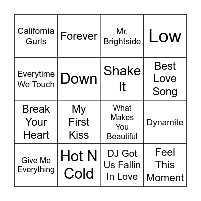 Songs All White People Love Bingo Card