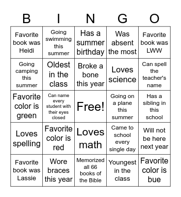 Celebrating Our Class! Bingo Card