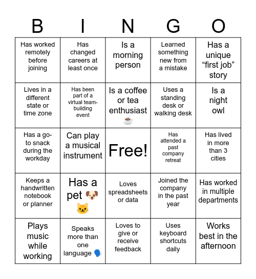 Buddy Bingo! Bingo Card