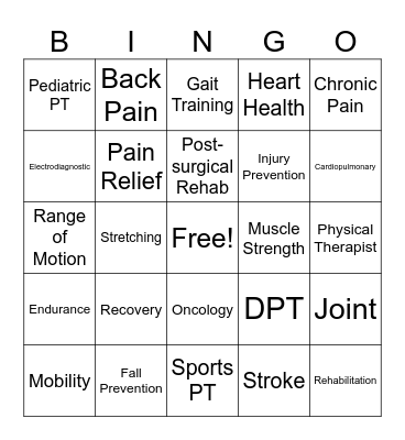 Physical Therapy Bingo Card