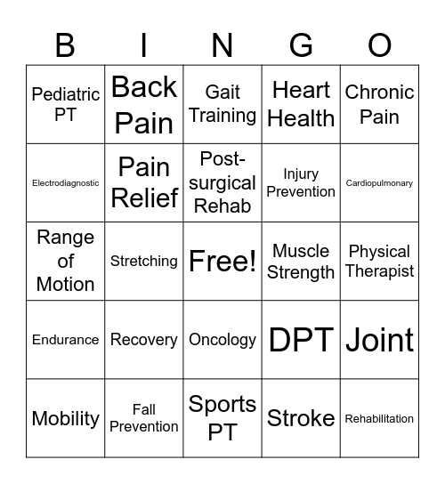 Physical Therapy Bingo Card
