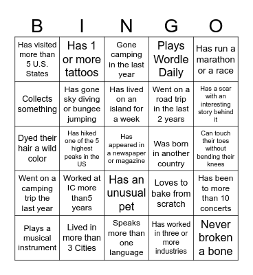 FIND SOMEONE WHO Bingo Card