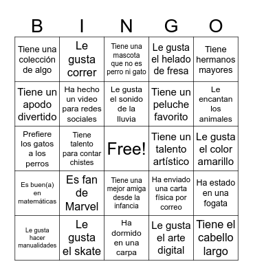 Bingo de Jóvenes Bingo Card
