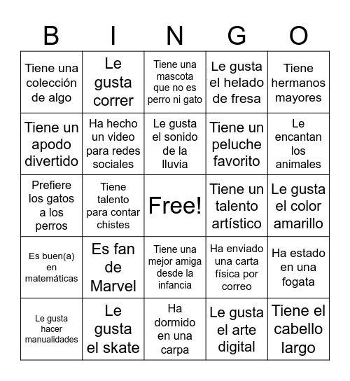 Bingo de Jóvenes Bingo Card
