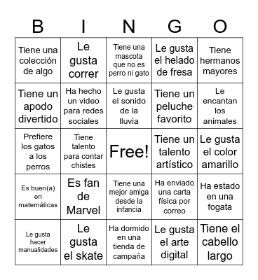 Bingo de Jóvenes Bingo Card