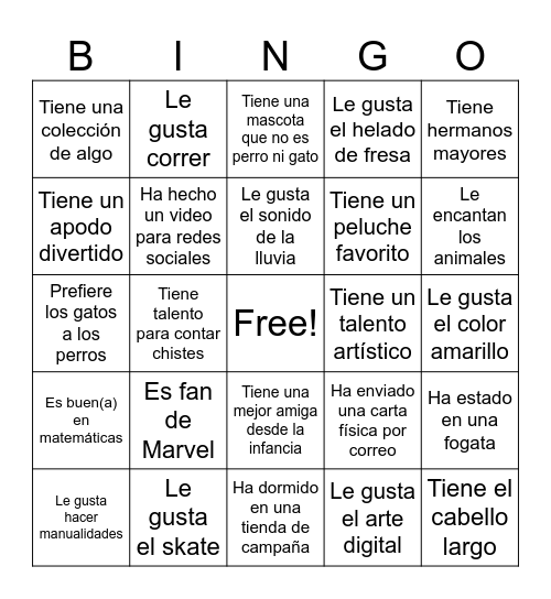 Bingo de Jóvenes Bingo Card