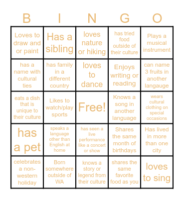 Getting to Know You Bingo Card
