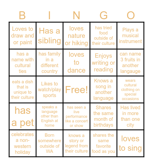 Getting to Know You Bingo Card