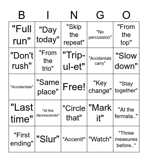 Grad Band Bingo! Bingo Card