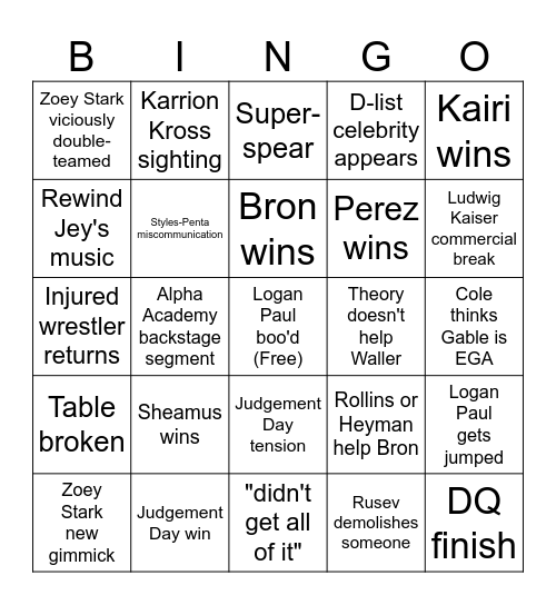 05/19/2025 RAW Bingo Card