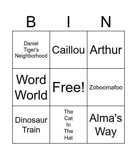 Evolution of pbs kids Bingo Card