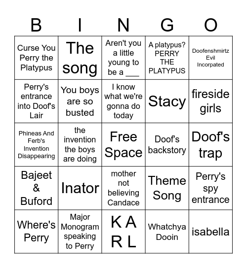 Phineas And Ferb Bingo Card