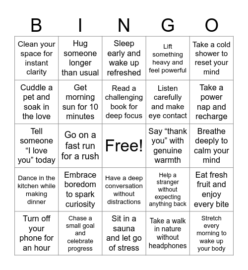 Daily Happiness Bingo Card