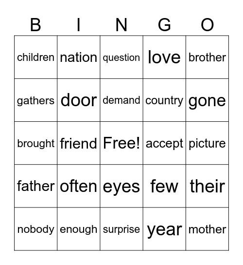 Unit 6 Bingo Card