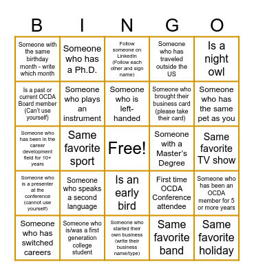 OCDA 50th Anniversary Networking Bingo Card