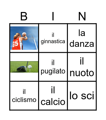 gli sport - Tombola Bingo Card