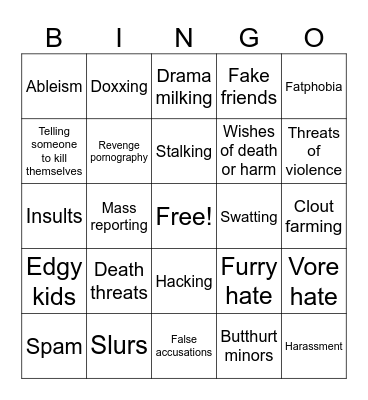 Hater bingo Card
