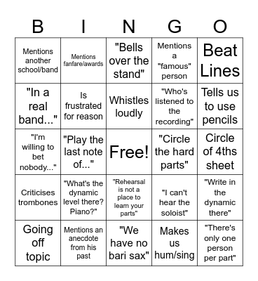 Mr. Wickham Big Band Bingo Card