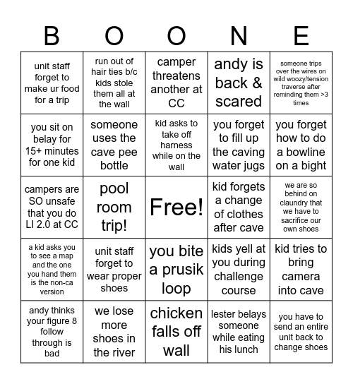 BOONE BINGO !! Bingo Card