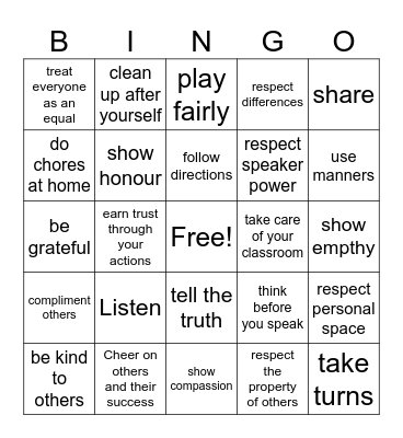 Respect Bingo Card