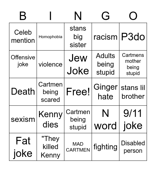 South park Bingo Card