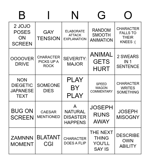 JOJO BINGO 2 Bingo Card