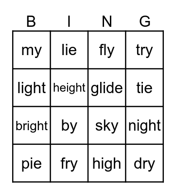 Long i Phonics Words Bingo Card