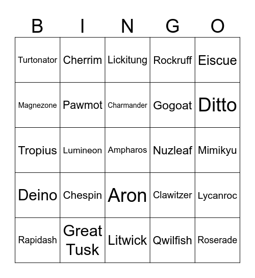 Pokedoku Bingo Card