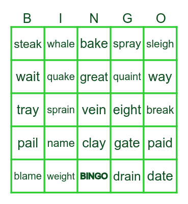 Sounds Write 'ae' Bingo Card