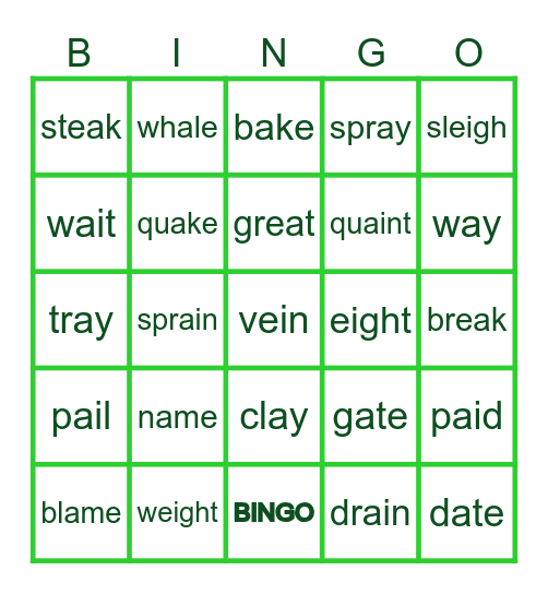 Sounds Write 'ae' Bingo Card
