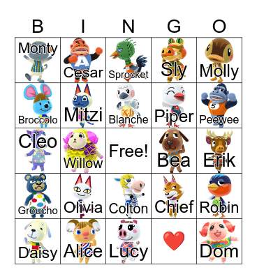 Animal Crossing Bingo Card