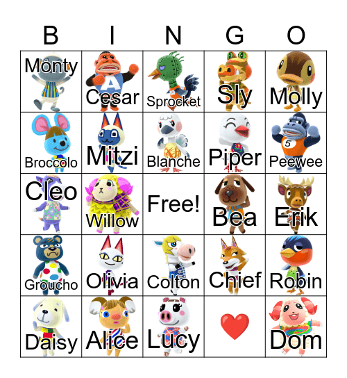 Animal Crossing Bingo Card