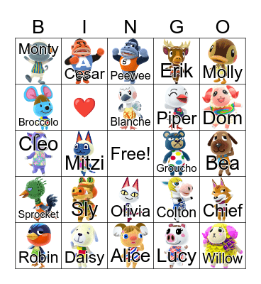 Animal Crossing Bingo Card