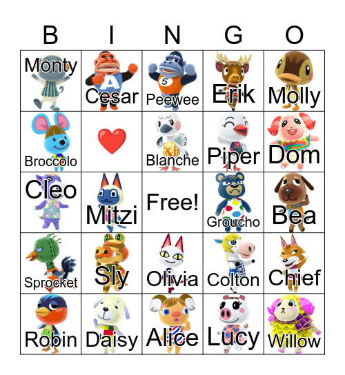 Animal Crossing Bingo Card