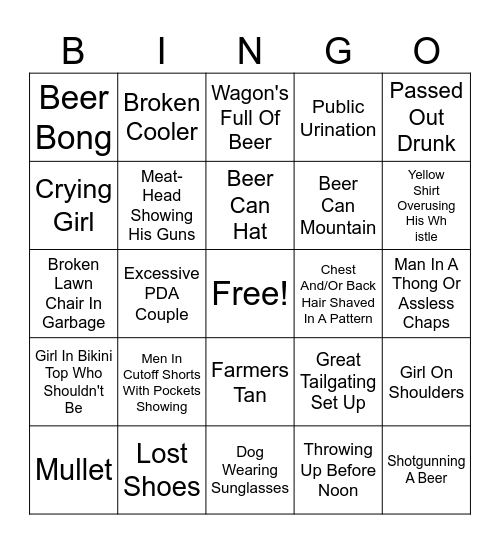 Indy 500 Bingo Card