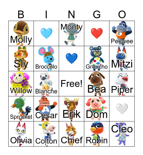 Animal Crossing Bingo Card