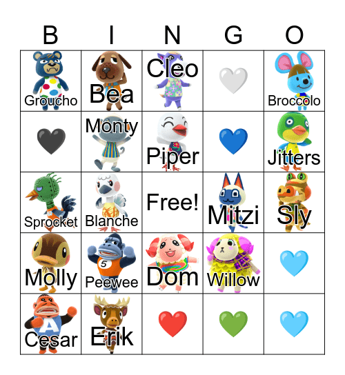Animal Crossing Bingo Card