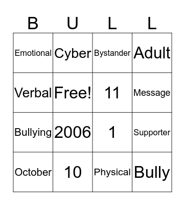 Bully Bingo Card