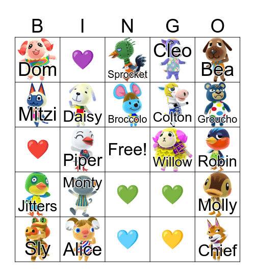 Animal Crossing Bingo Card