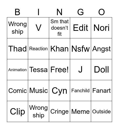 Nuzi bingo Card