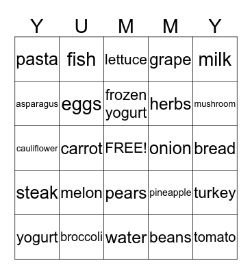 Healthy Choices Bingo Card